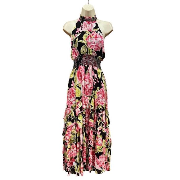 Free People Black in Full Bloom halter maxi dress NWOT Size Small - Picture 5 of 9